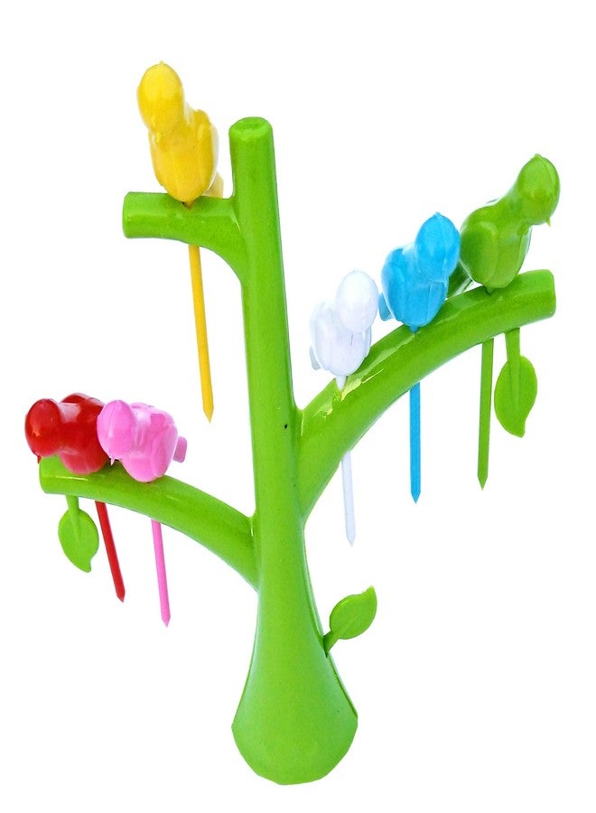 Kitchwish Creative Tree Shape Bird Fruit Fork Set - 6 Colorful Bird Forks with Stand for Snacks, Salad, and Fruits (Green) Set of 3 - Image 5